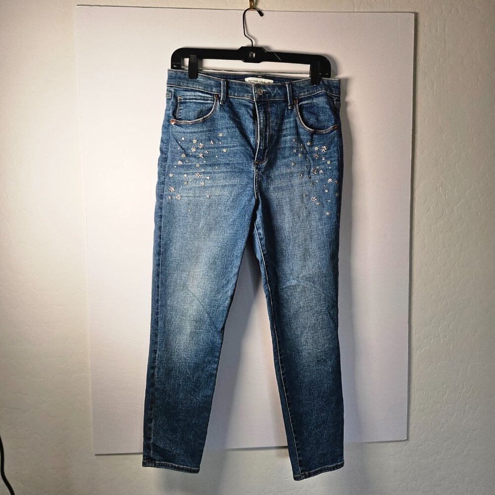 Abercrombie & Fitch High Rise Super Skinny Ankle Jeans 31 x 35 Star Embroidered